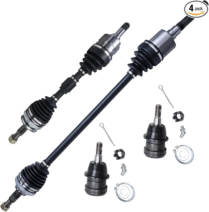 Detroit Axle - Ejes de transmisión del eje CV delantero del lado del conductor y del pasajero + rótulas inferiores de repuesto para Dodge