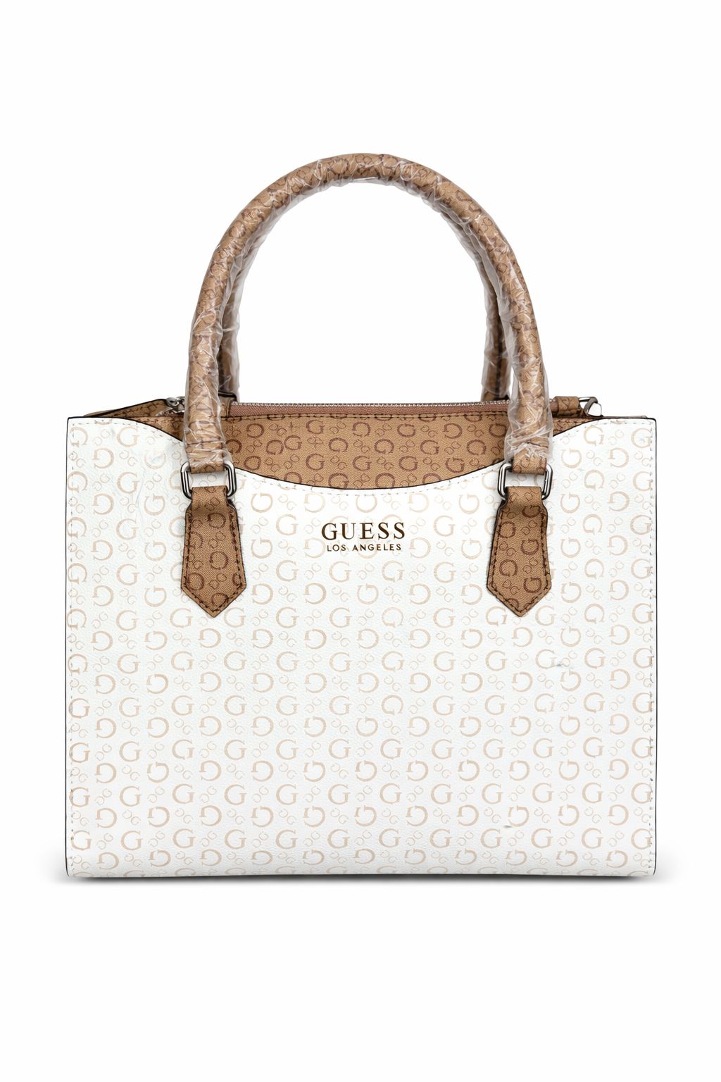 Cartera Guess Monograma Blanca y Camel