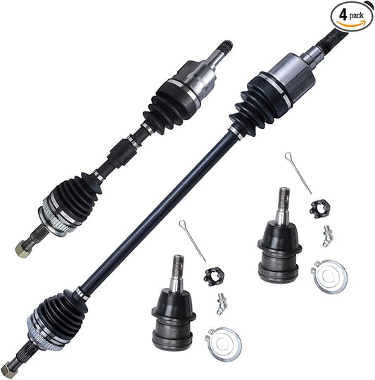 Detroit Axle - Ejes de transmisión del eje CV delantero del lado del conductor y del pasajero + rótulas inferiores de repuesto para Dodge