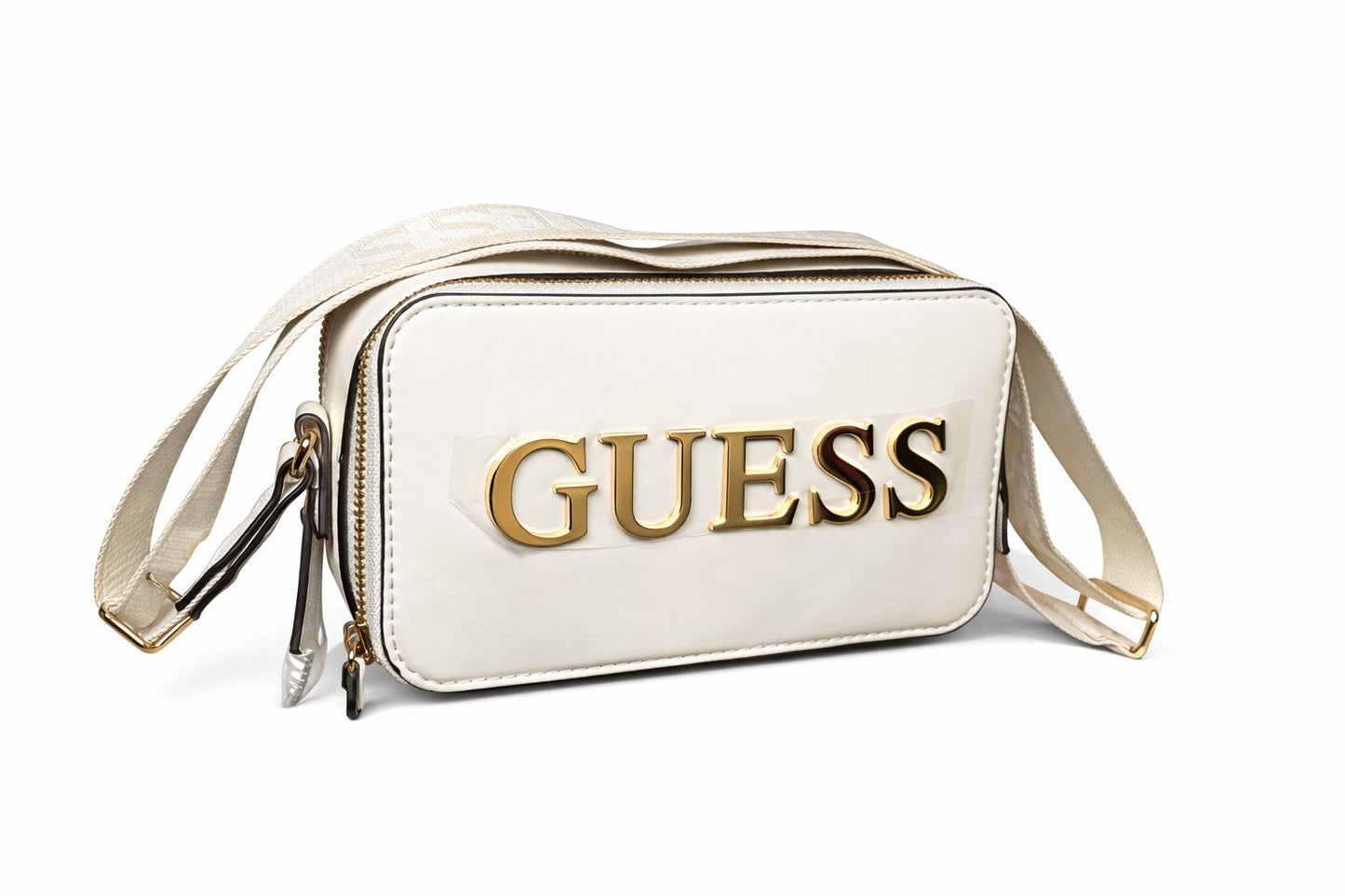 Cartera Guess Logo Dorado Blanca